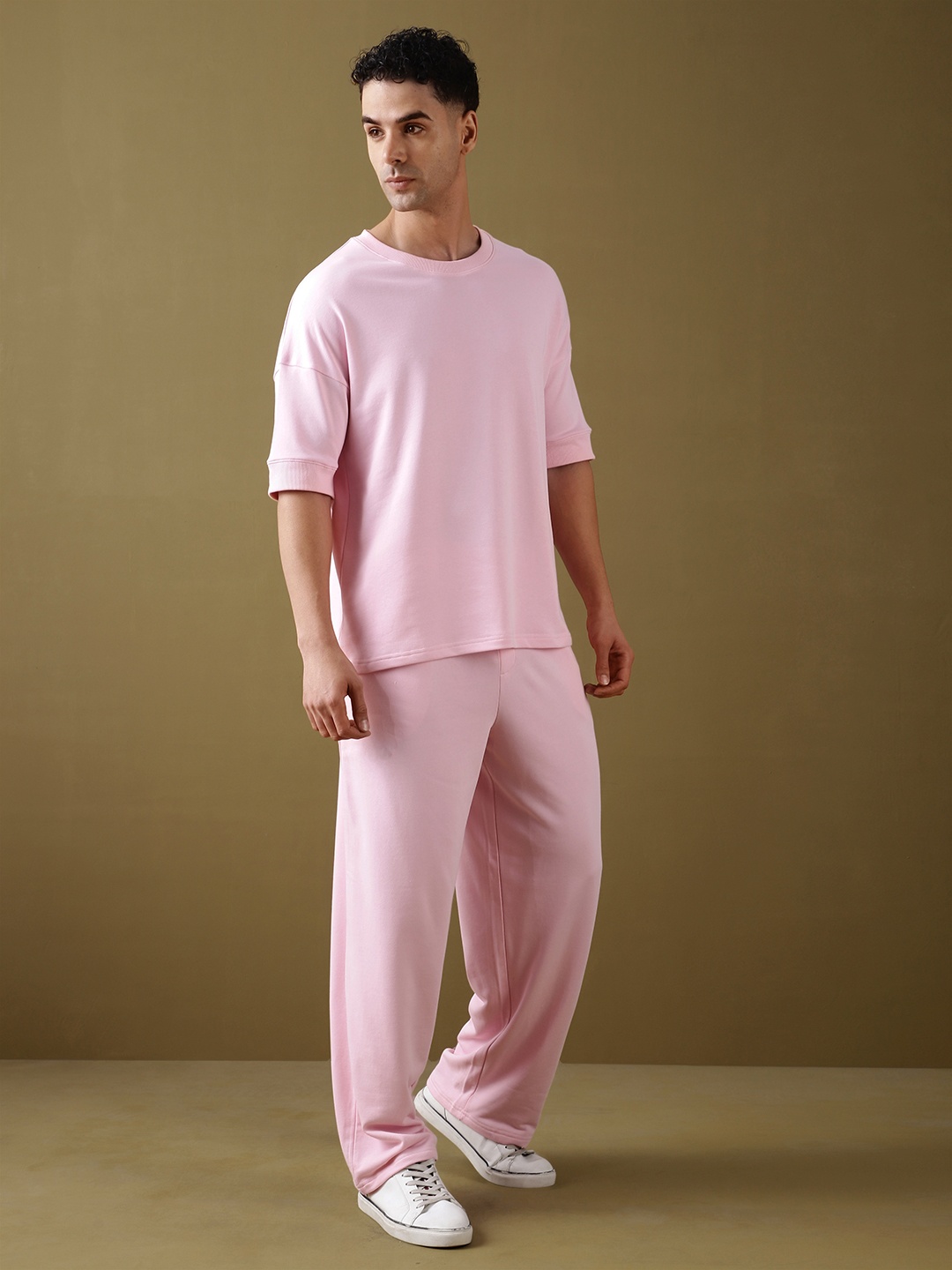 

DILLINGER Oversized Drop Shoulder Ultra Soft Drapey Cotton T-Shirt & Track Pants Co-Ords, Pink