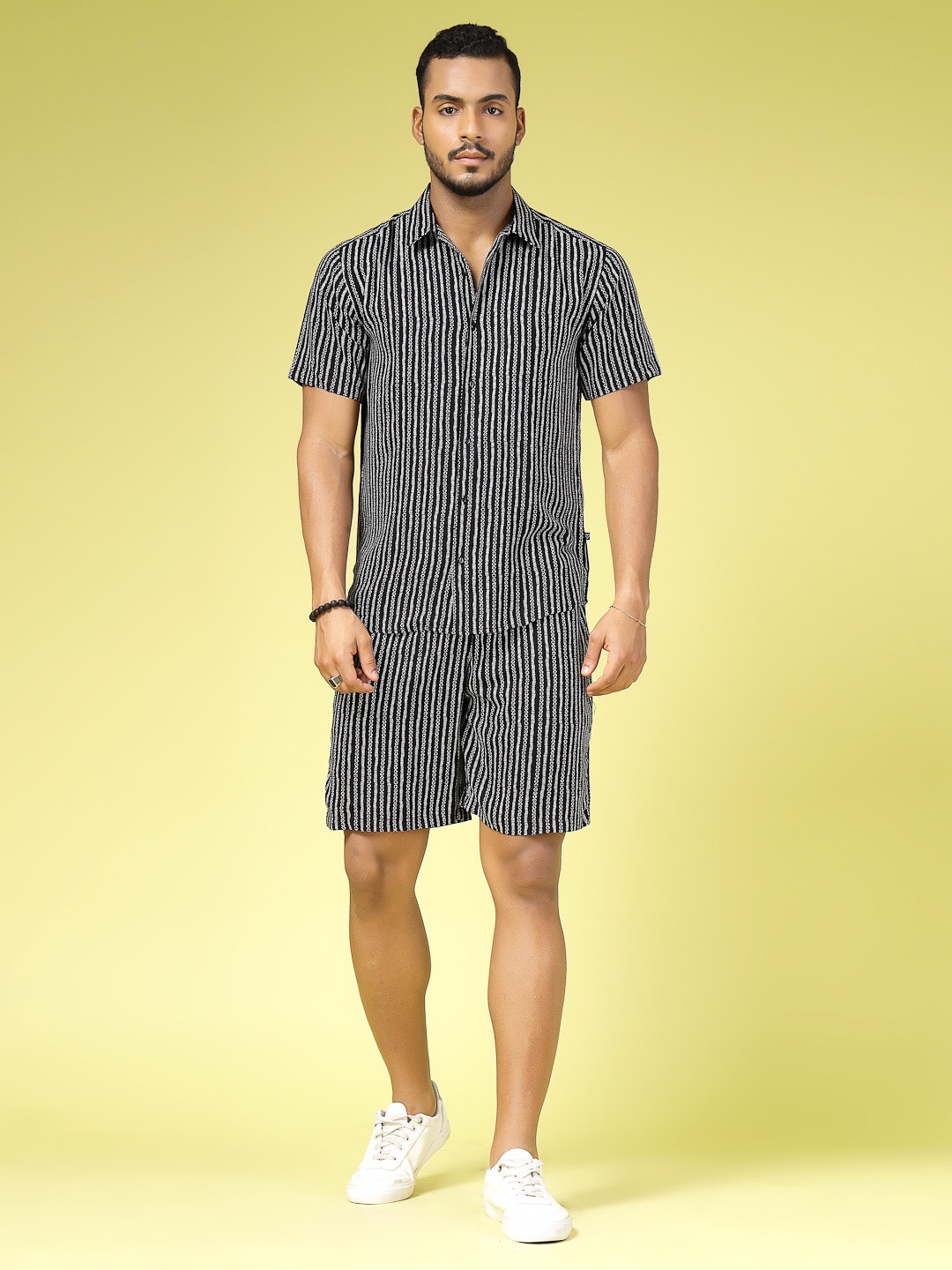 

Rigo Striped Slim-Fit Shirt With Shorts, Black