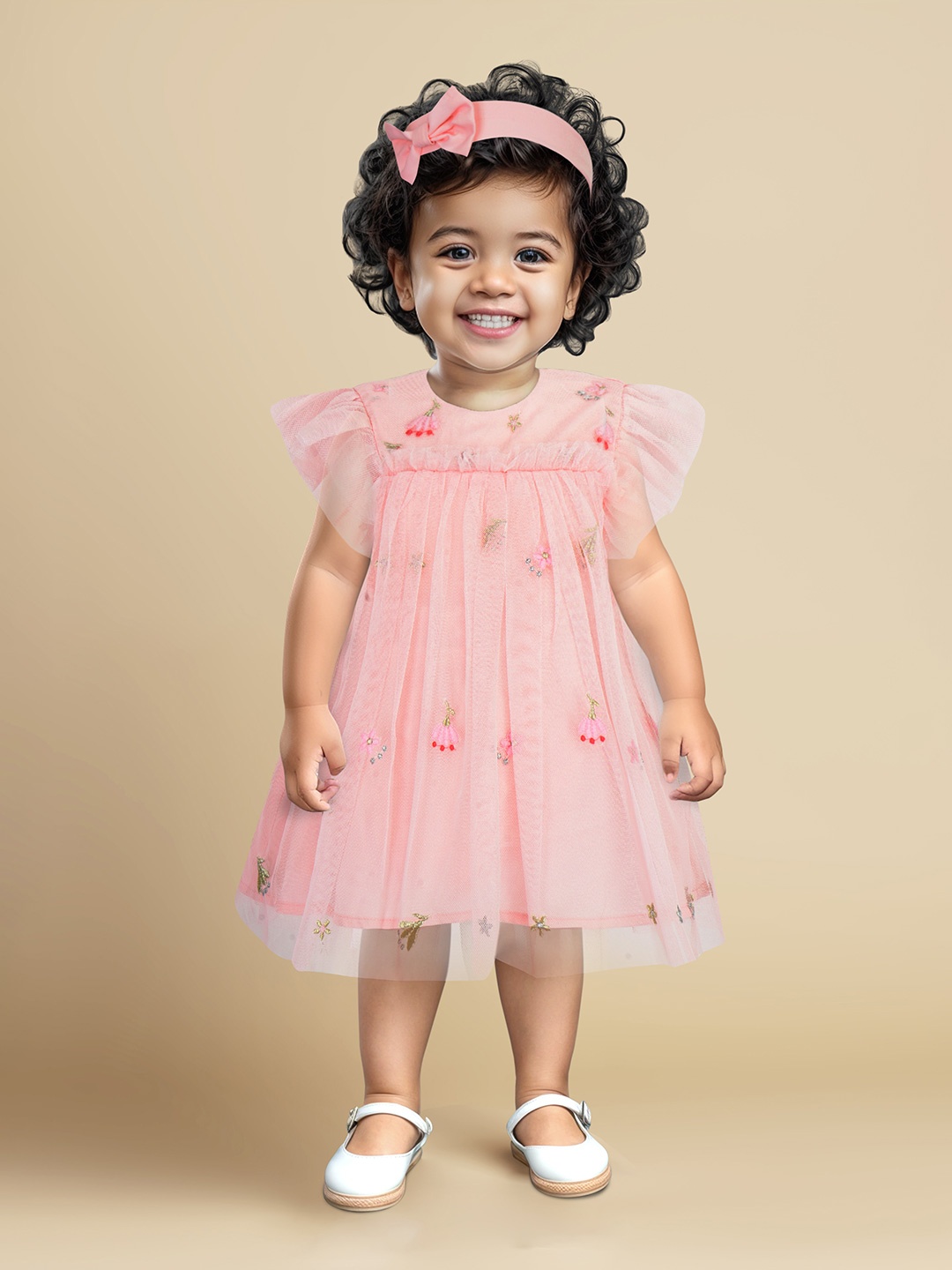 

Allen Solly Junior Girls Embroidered A-Line Dress, Pink