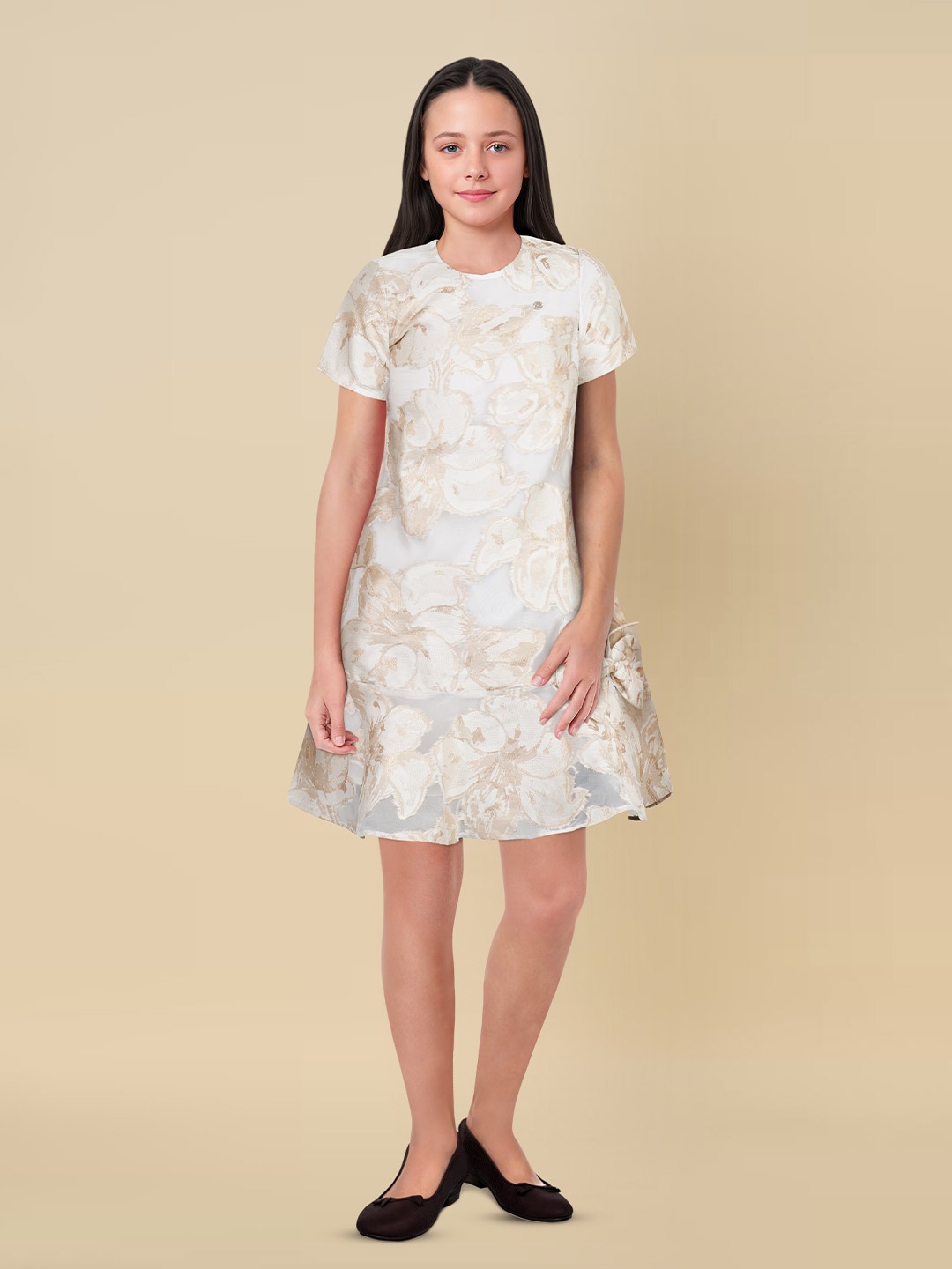 

Allen Solly Junior Girls Floral Printed A-Line Dress, White