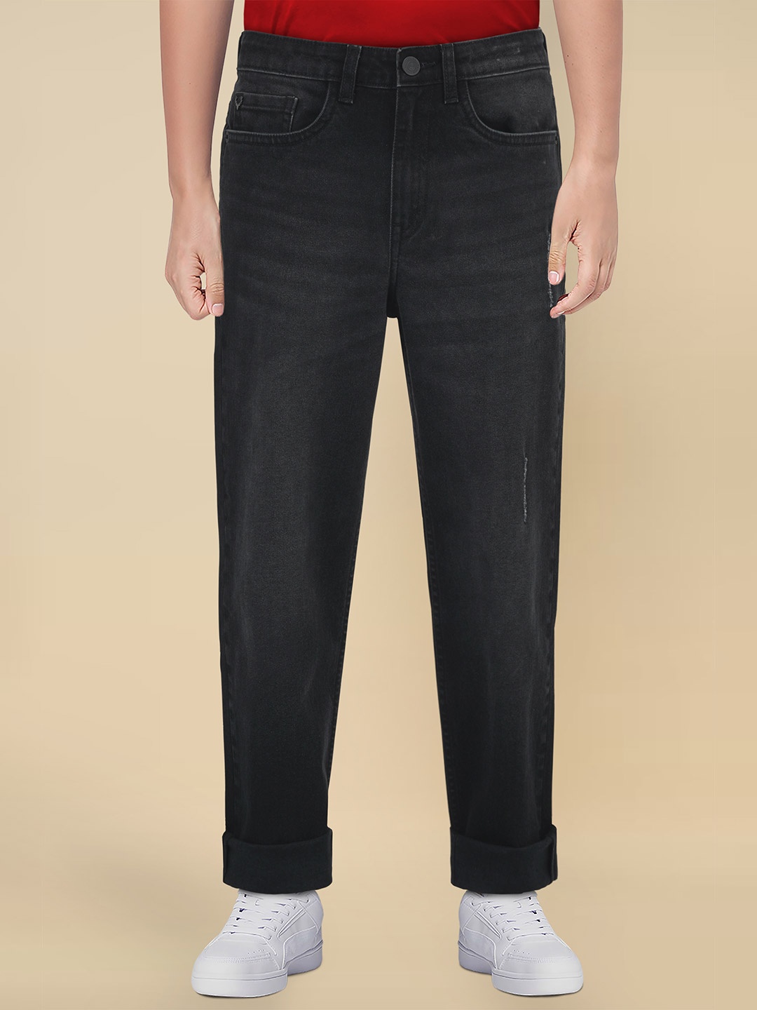 

Allen Solly Junior Boys Relaxed Fit Low Distress Light Fade Jeans, Black