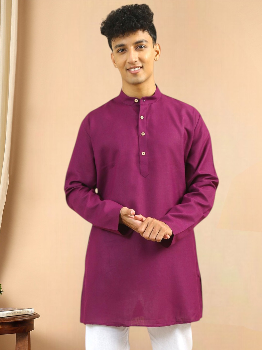 

TATTVA Mandarin Collar Summer Sheers Cotton Straight Kurta, Purple