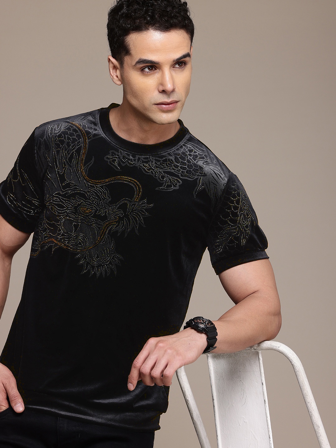 

FCUK Graphic Printed Embellished Detailed T-shirt, Black