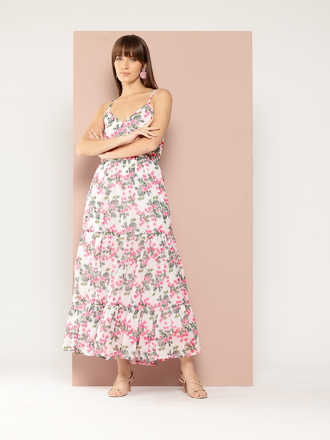 Ironic Creation Floral Print Georgette Wrap Maxi Dress, White