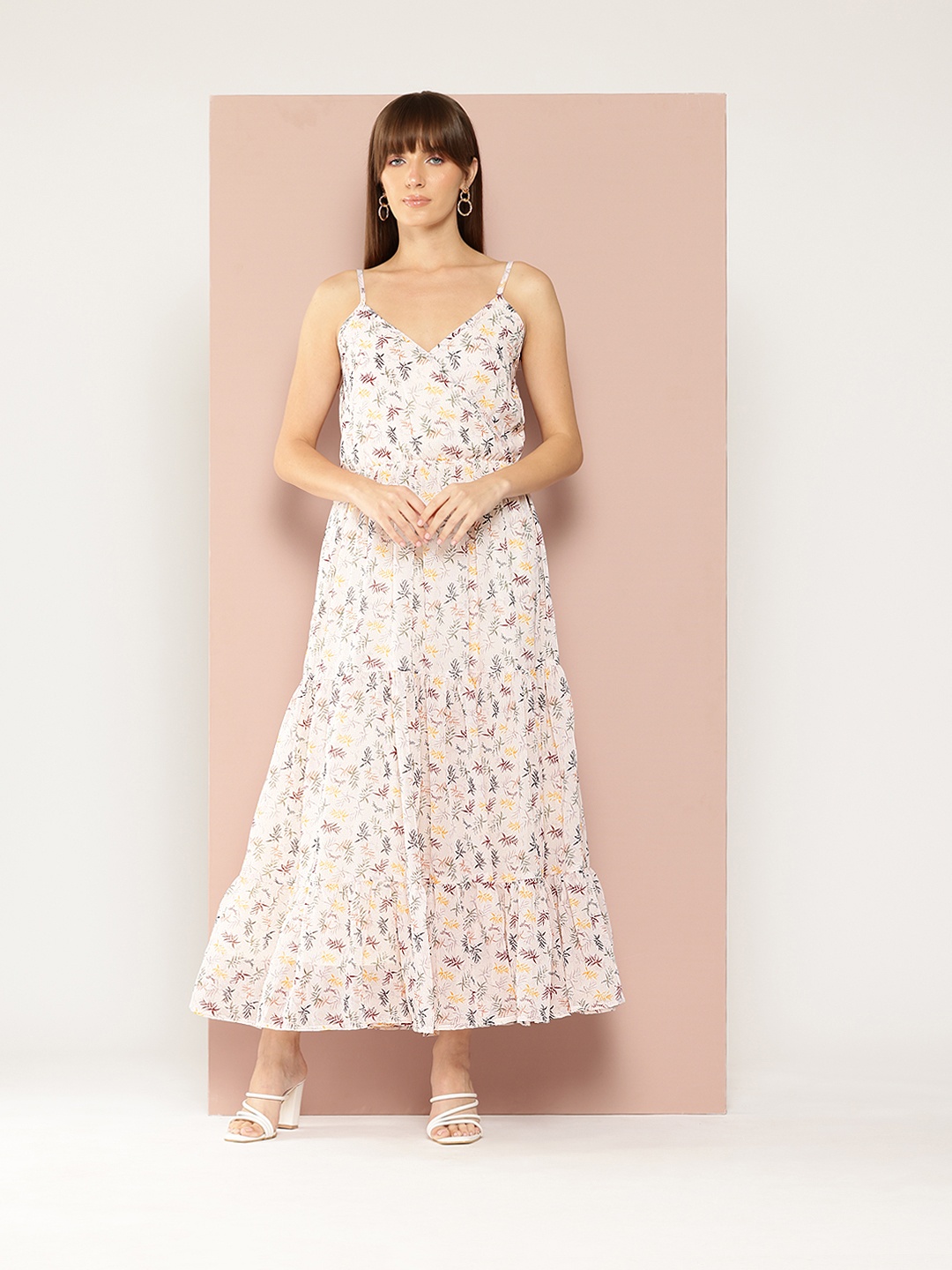 

Ironic Creation Floral Print Georgette Wrap Maxi Dress, White