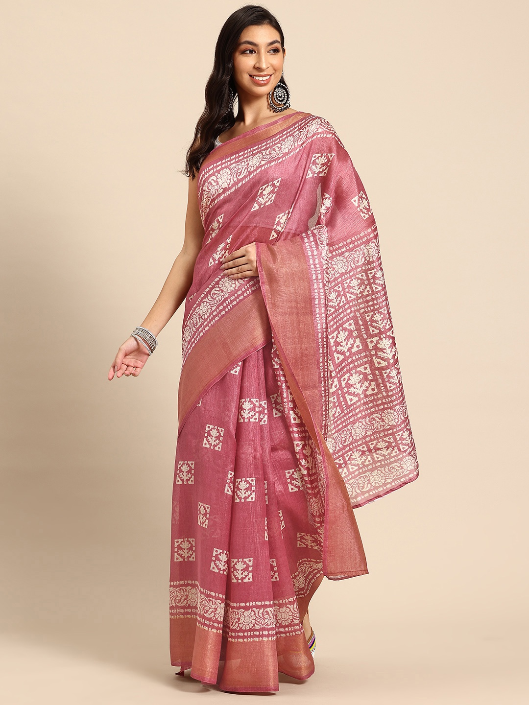 

HERE&NOW Batik Bagh Zari Saree, Pink