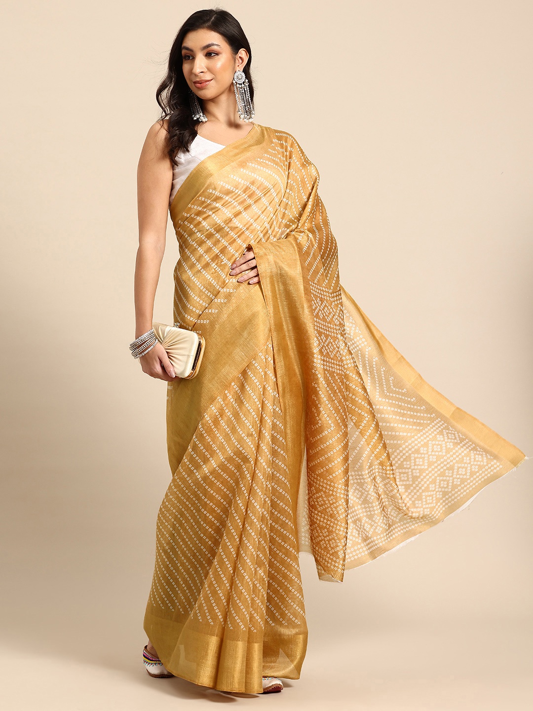 

HERE&NOW Bandhani Zari Saree, Yellow