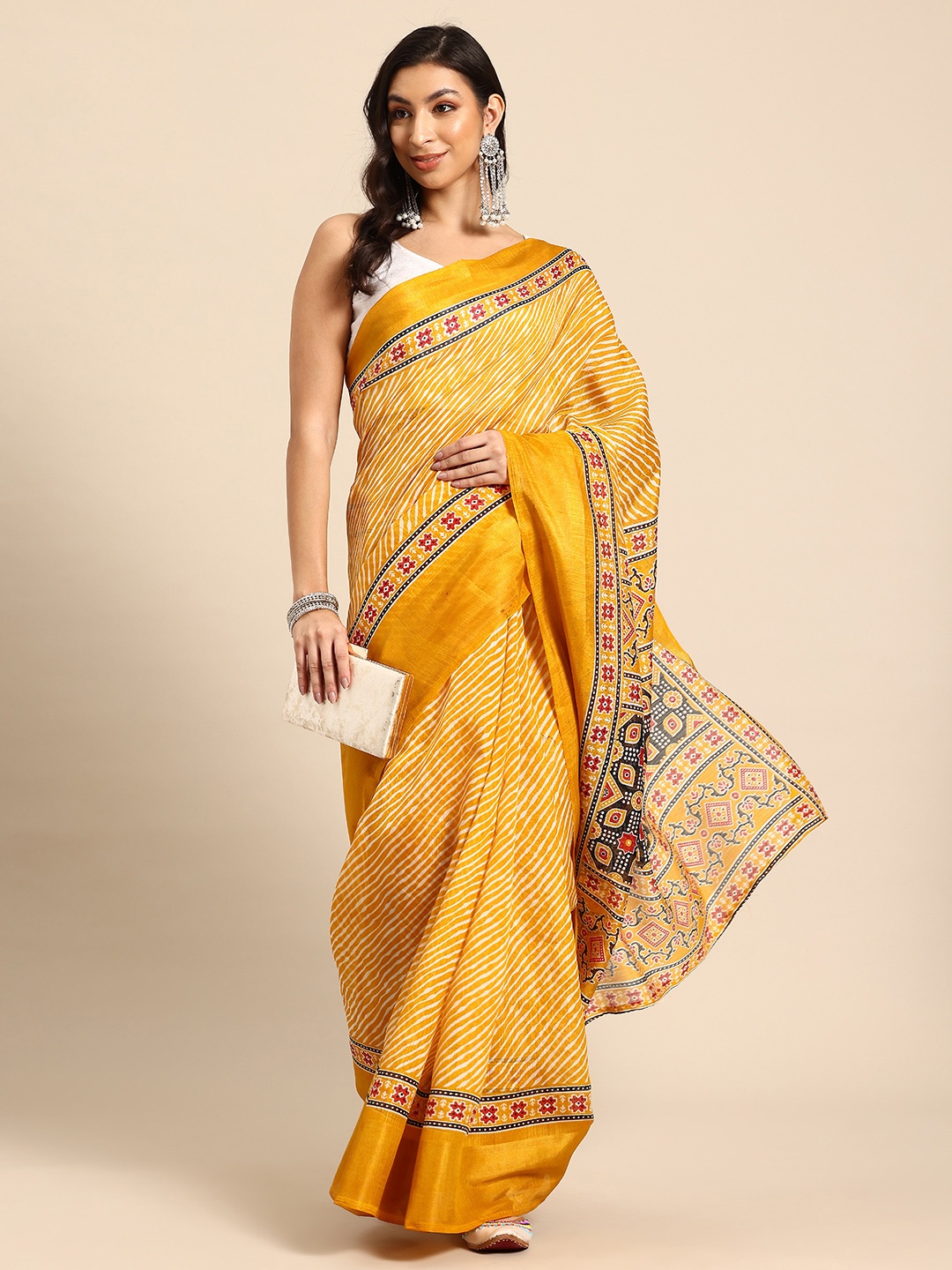 

HERE&NOW Leheriya Zari Saree, Yellow