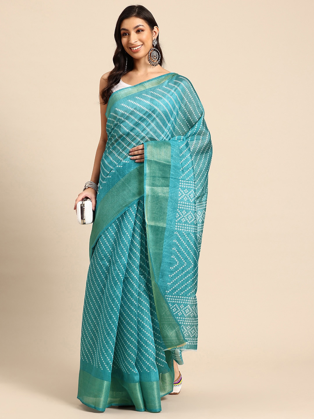 

HERE&NOW Bandhani Zari Saree, Blue