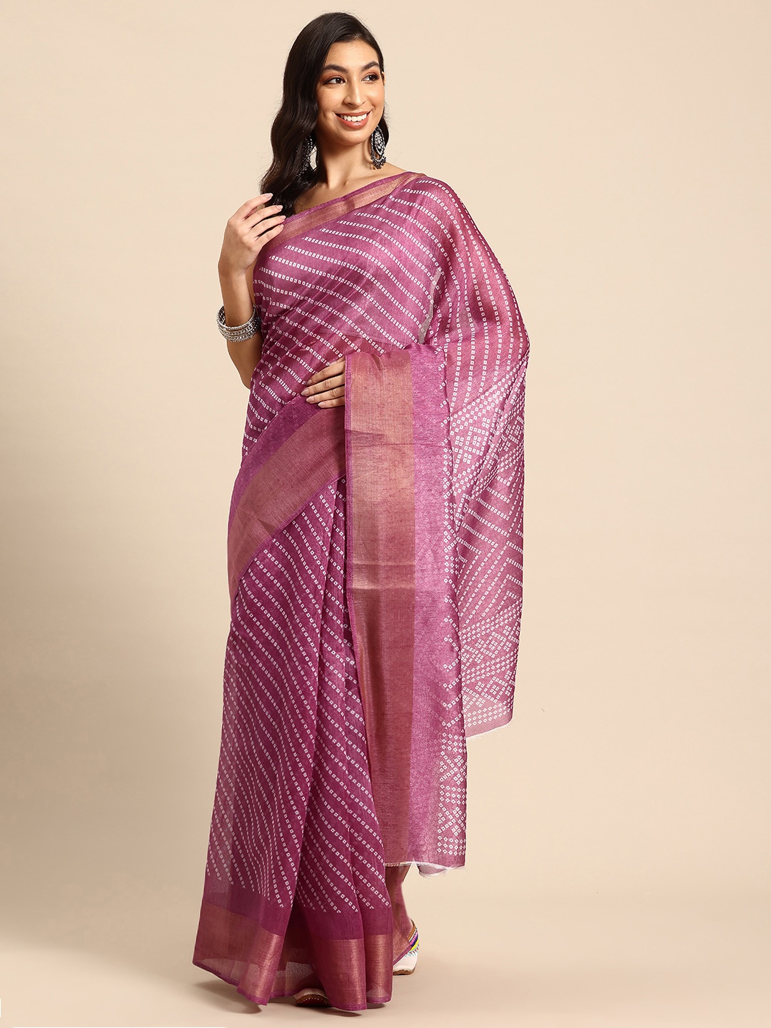 

HERE&NOW Bandhani Zari Saree, Pink