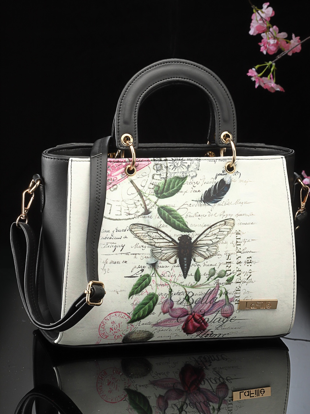 

LaFille Floral Embellished PU Structured Handheld Bag with Tasselled, White