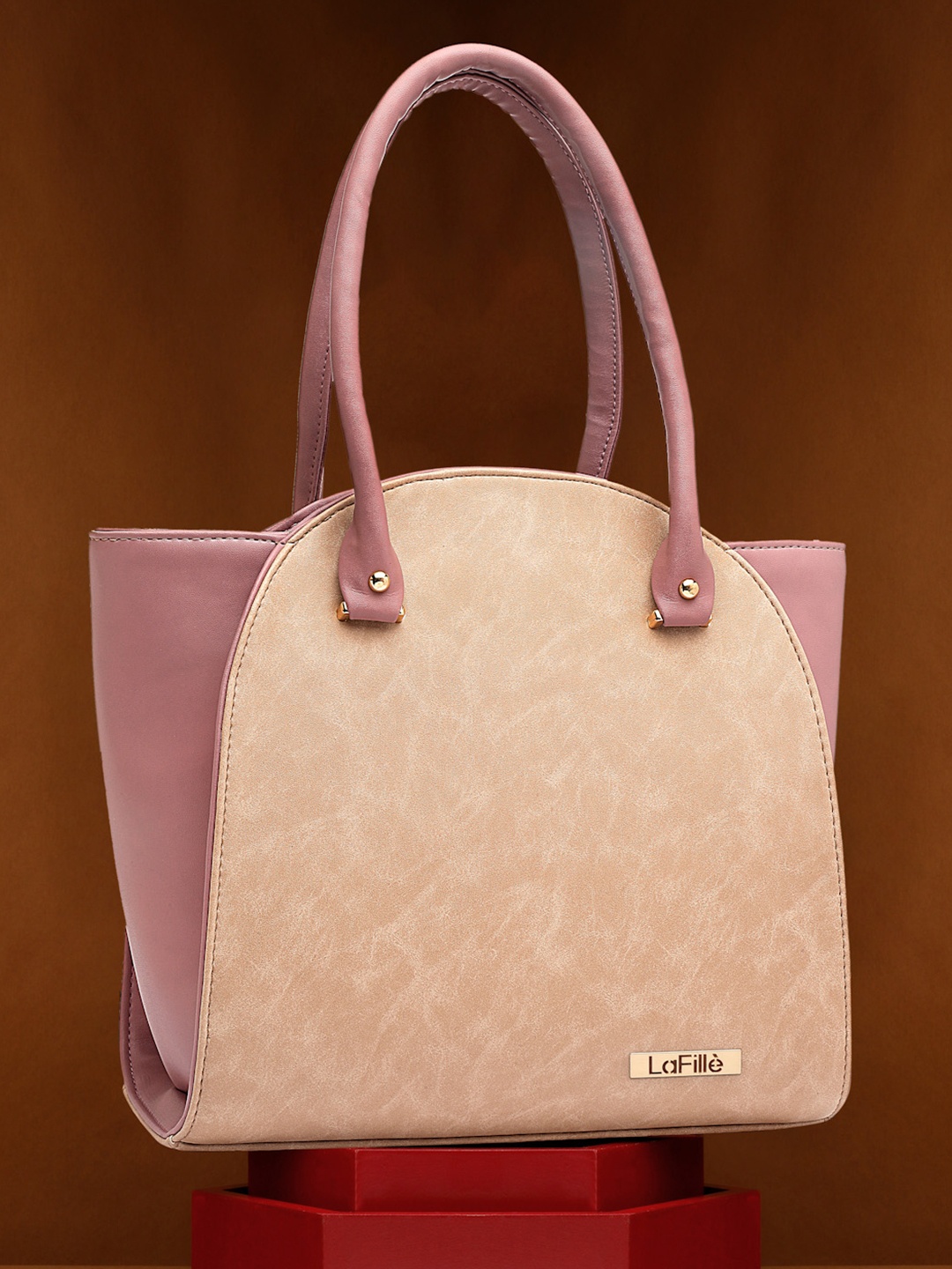 

LaFille PU Structured Handheld Bag with Cut Work, Cream
