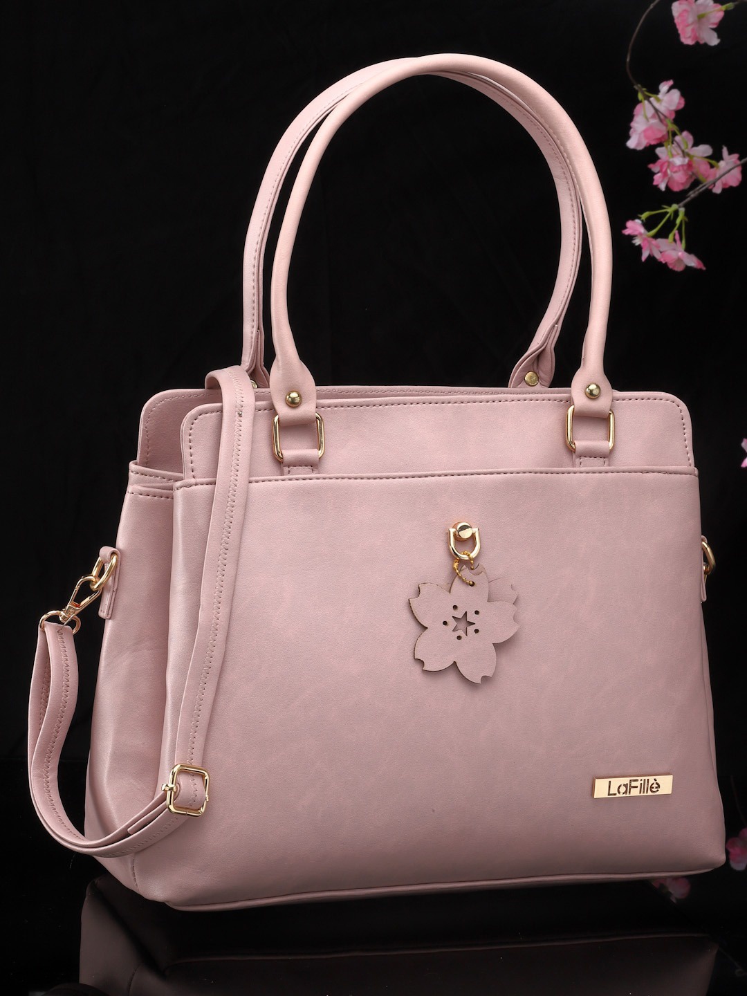 

LaFille PU Structured Handheld Bag with Tasselled, Peach