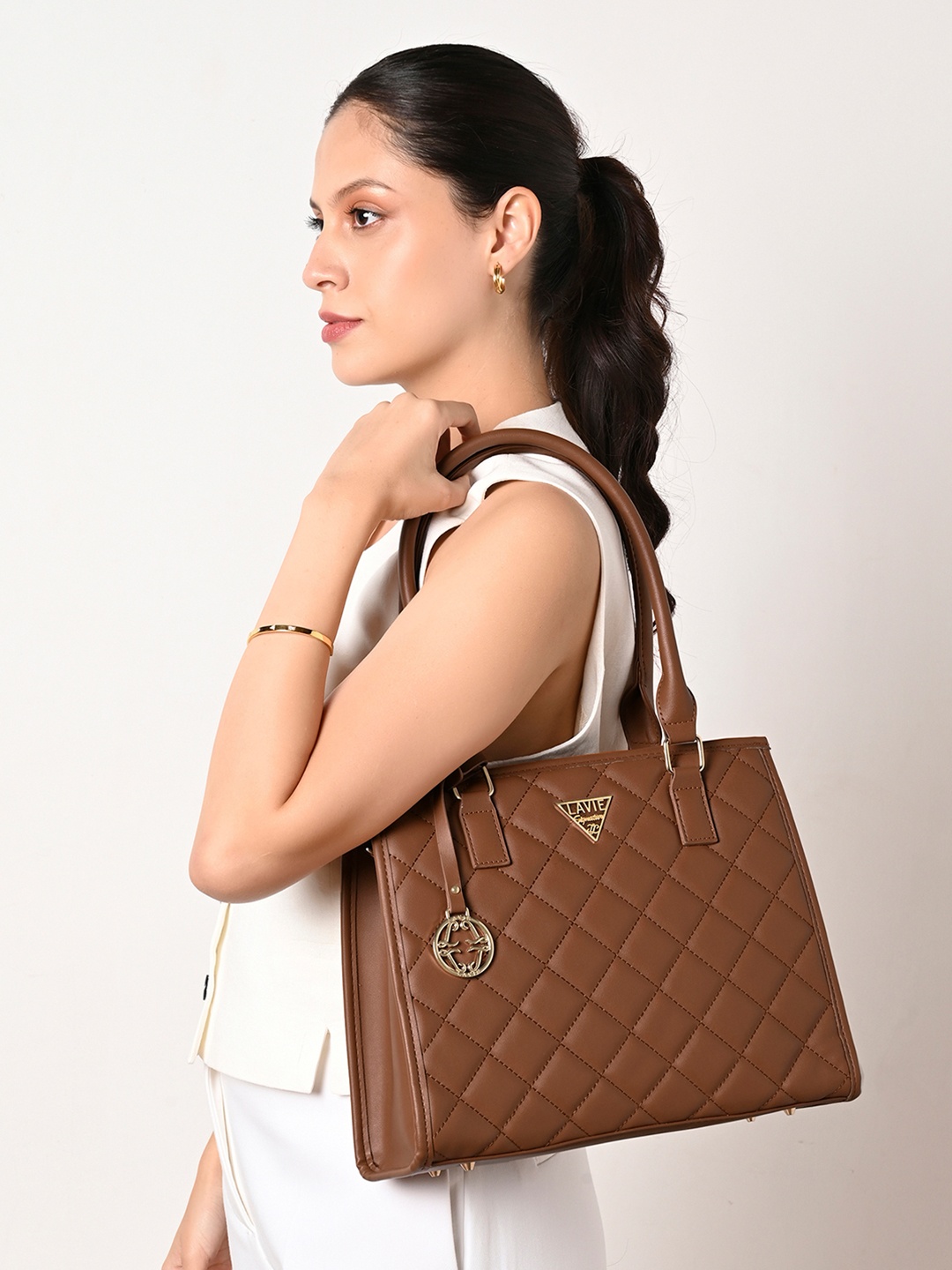 

LAVIE Signature Textured California Structured Shoulder Bag with Quilted Detail, Tan