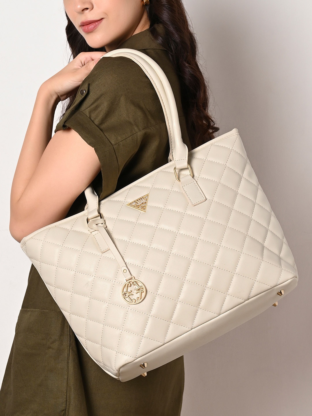 LAVIE Signature Women Boston, Fits Upto 15" Laptop Tote Handbag, Off white
