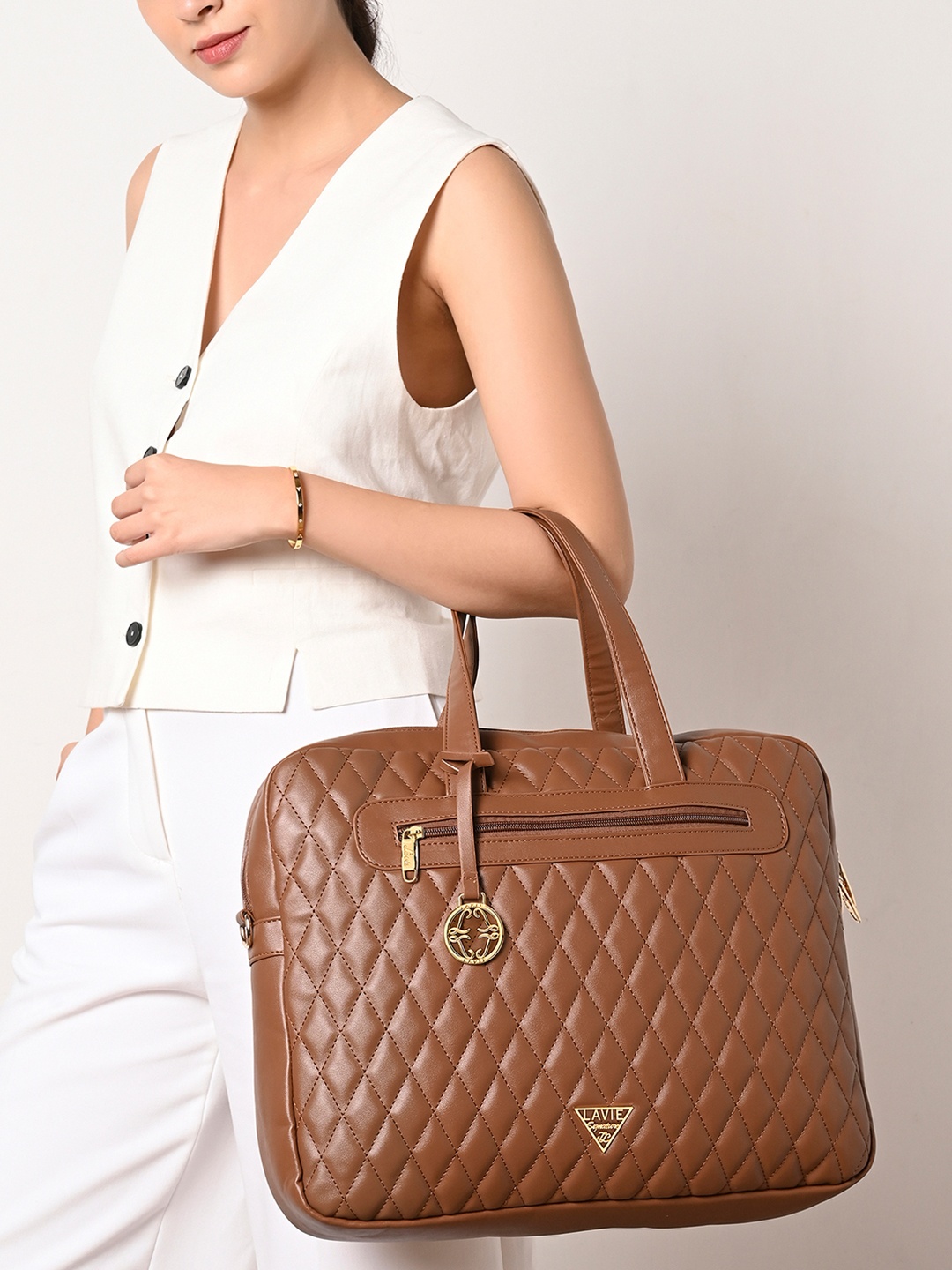 

LAVIE Signature Women Arizona, Fits Upto 15" Laptop Handbag, Tan