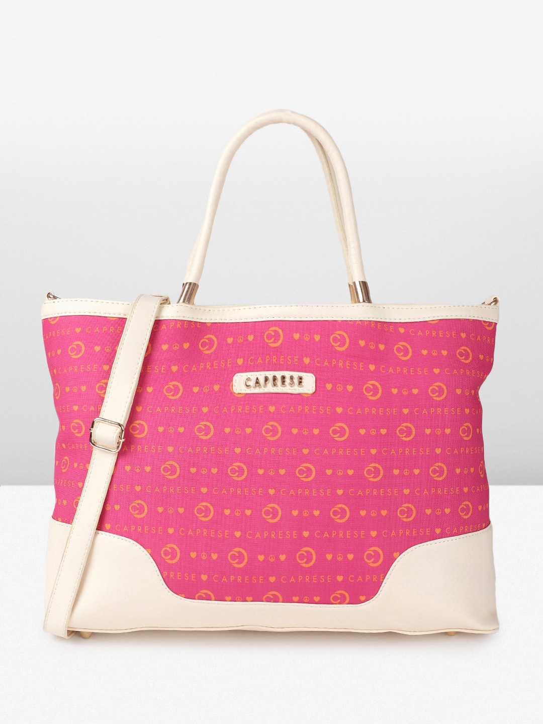 

Caprese Peace Brand Logo Printed Oversized Structured Handheld Bag, Pink