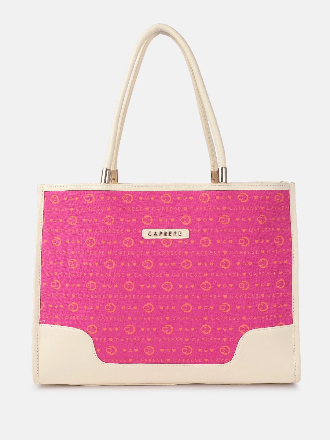

Caprese Peace Brand Logo Printed Oversized Structured Handheld Bag, Pink