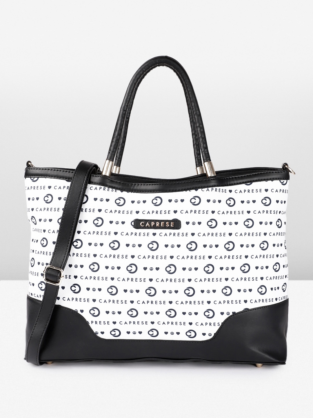 

Caprese Typography Printed Structured Handheld Bag, White