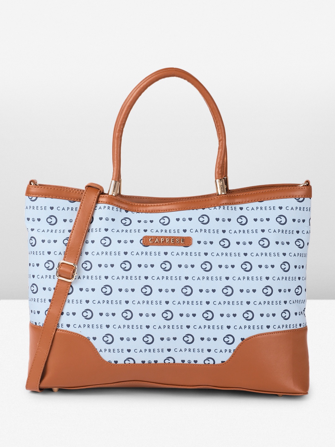 

Caprese Peace Brand Logo Printed Oversized Structured Handheld Bag, Blue