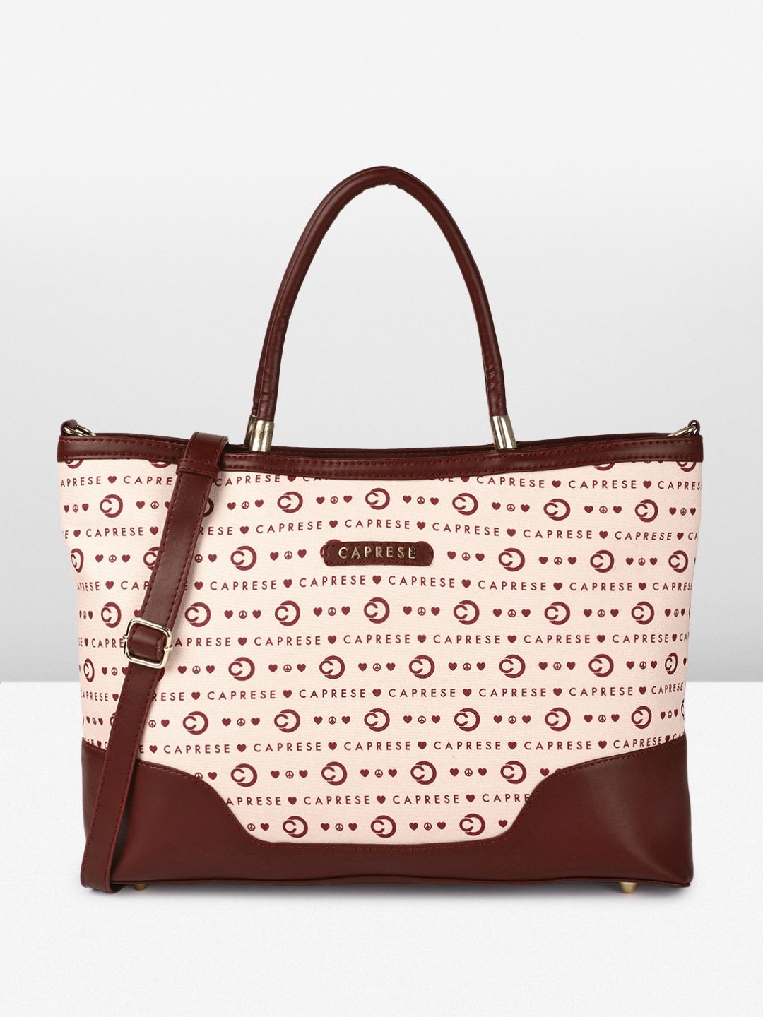 

Caprese Peace Brand Printed Structured Handheld Bag, Peach