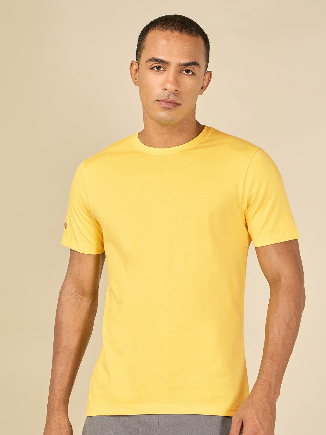 

CULT Men Round Neck Solid Bio Finish T-shirt, Yellow