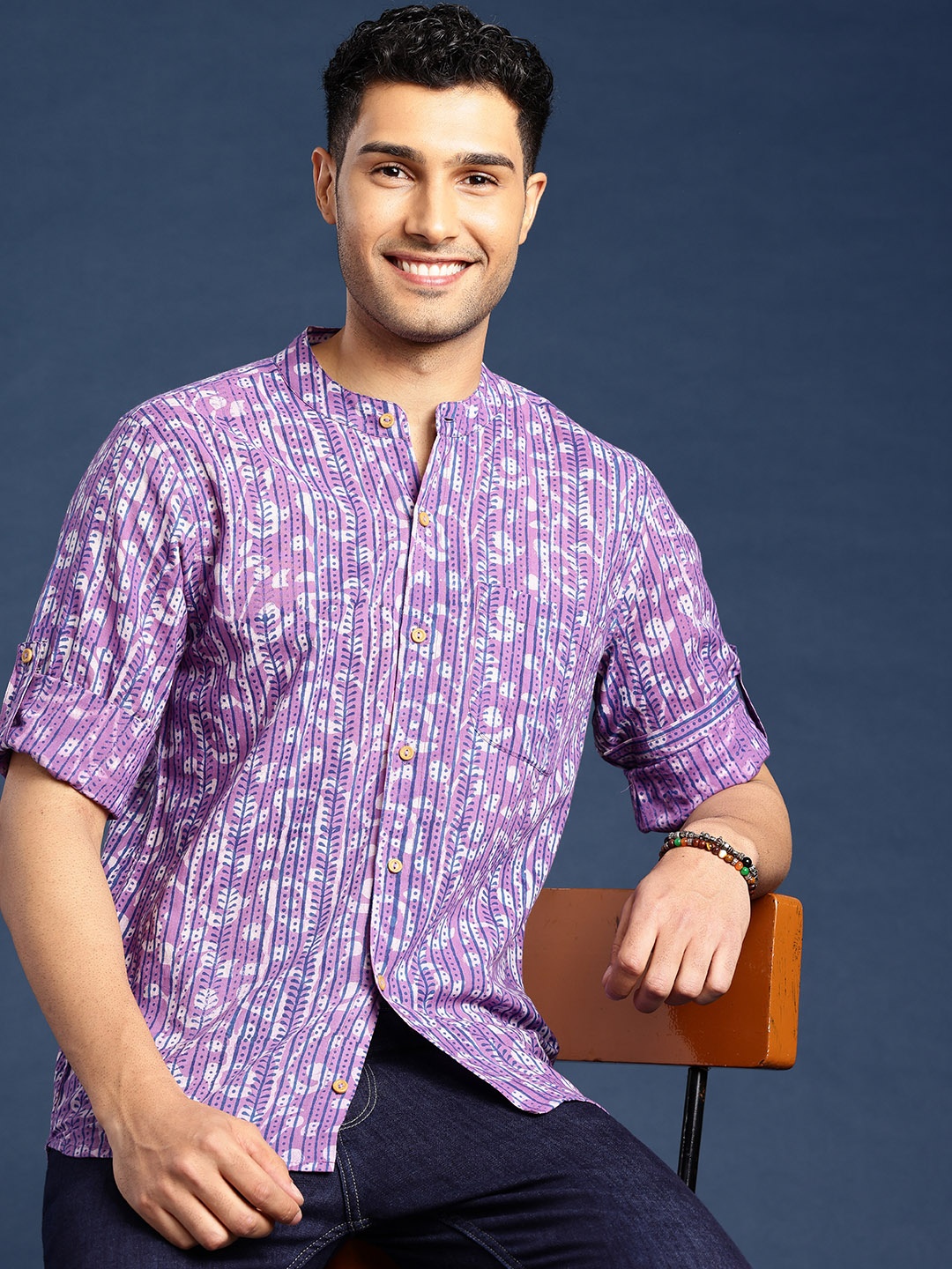 

Taavi Men Comfort Hand Block Printed Pure Cotton Casual Shirt, Purple