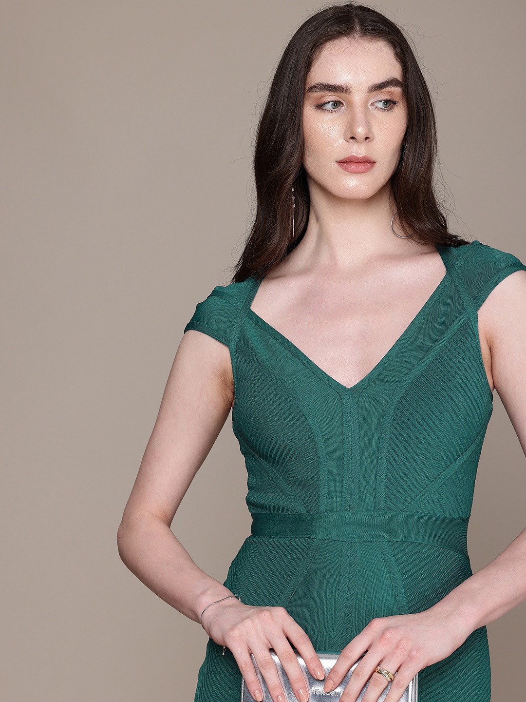 

bebe Self Design Bodycon Dress, Green
