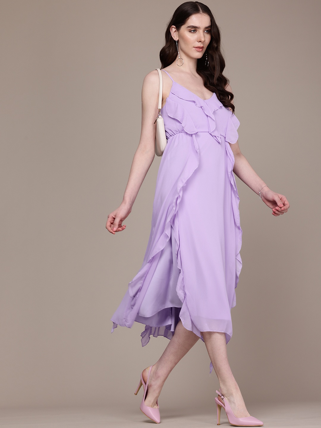 

bebe Ruffled A-Line Midi Dress, Lavender