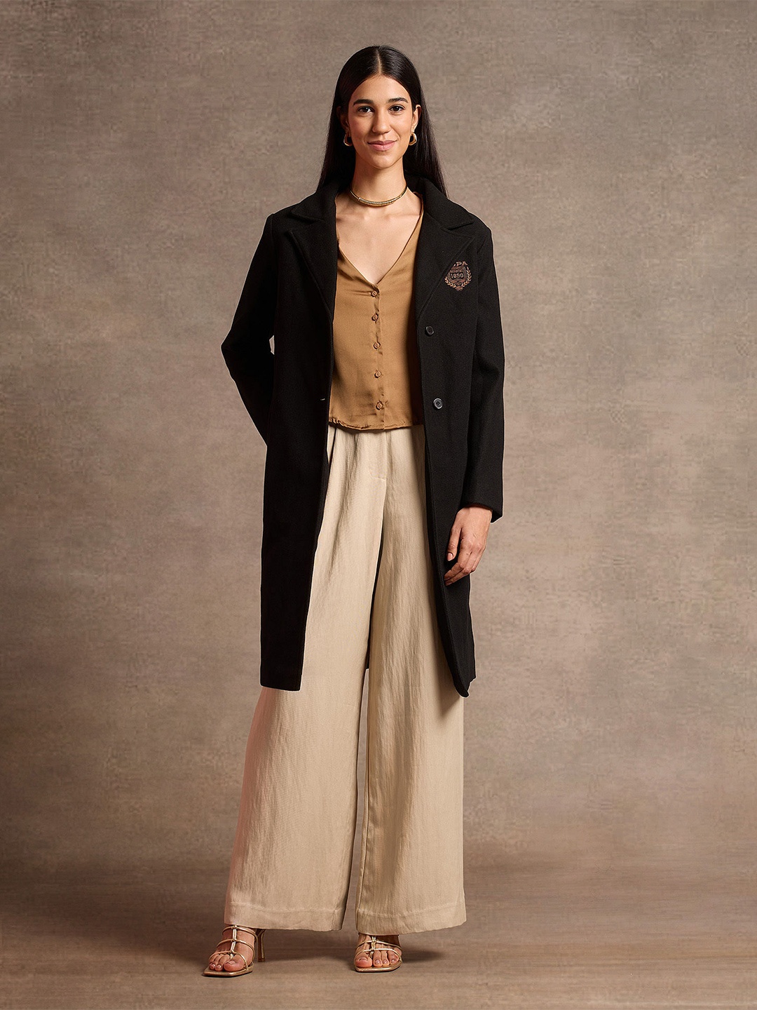 

U.S. Polo Assn. Women Solid Longline Tailored Jacket, Black