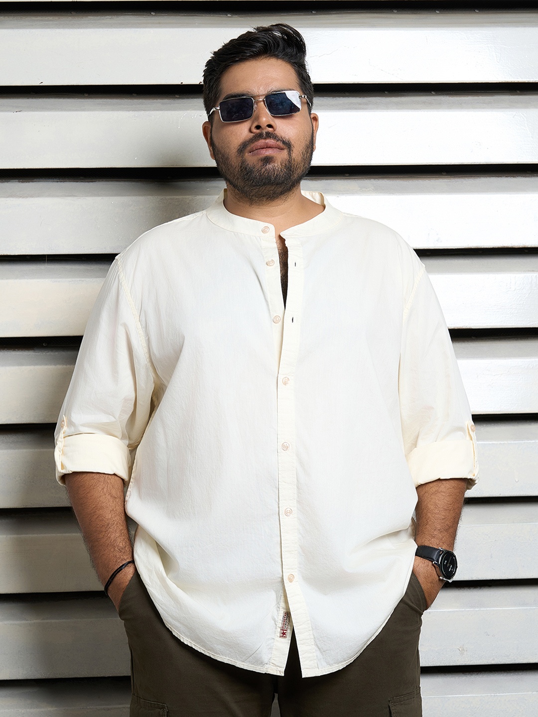 

Freeform by High Star Men Standard Solid Casual Plus Size Shirt, Off white