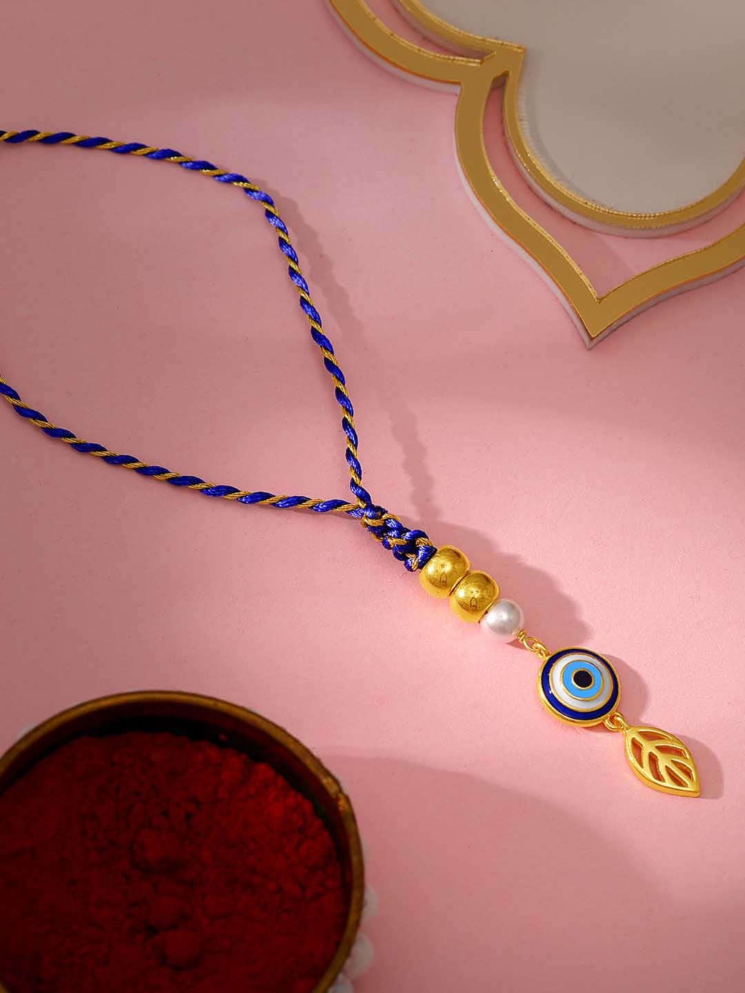

GIVA 925 Silver Gold Plated Nazar Na Lage Lumba Rakhi