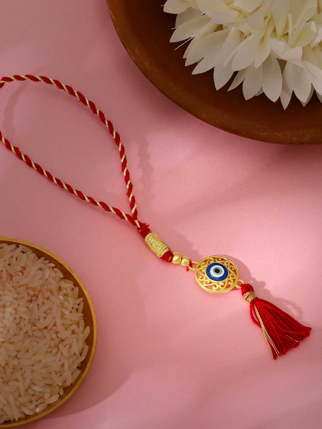 

GIVA 925 Silver Gold Plated Mandala Evil Eye Lumba Rakhi