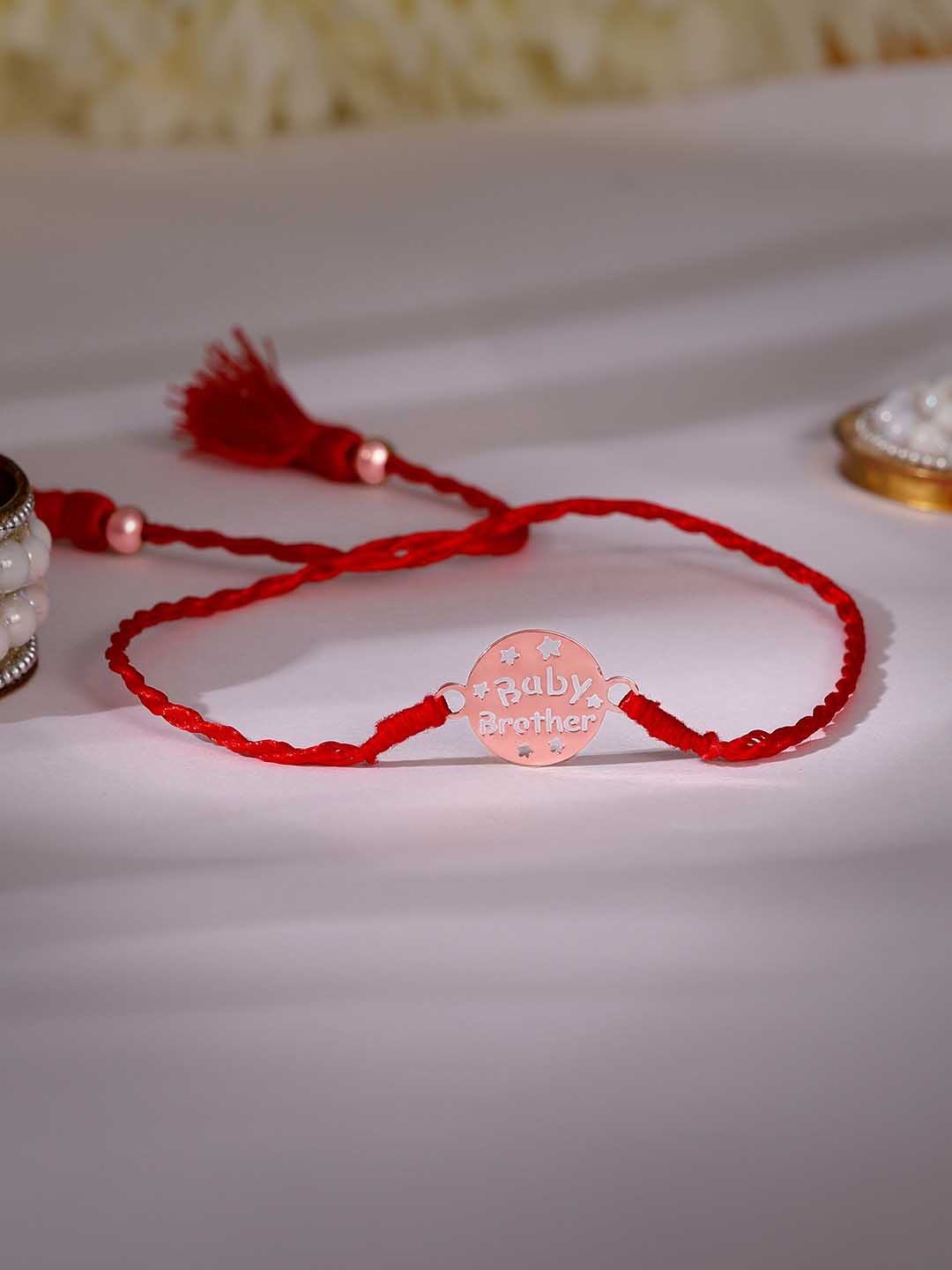 

GIVA 925 Silver Rose Gold-Plated Baby Brother Thread Rakhi
