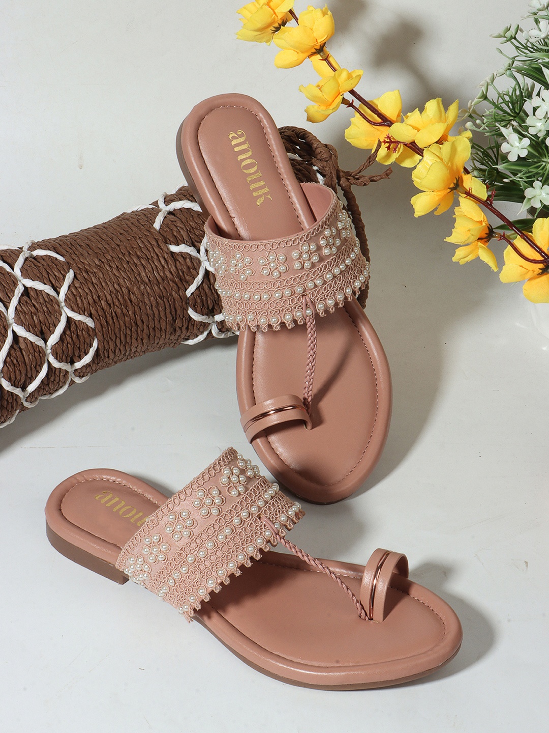 

Anouk Women Ethnic Embellished One Toe Flats, Peach