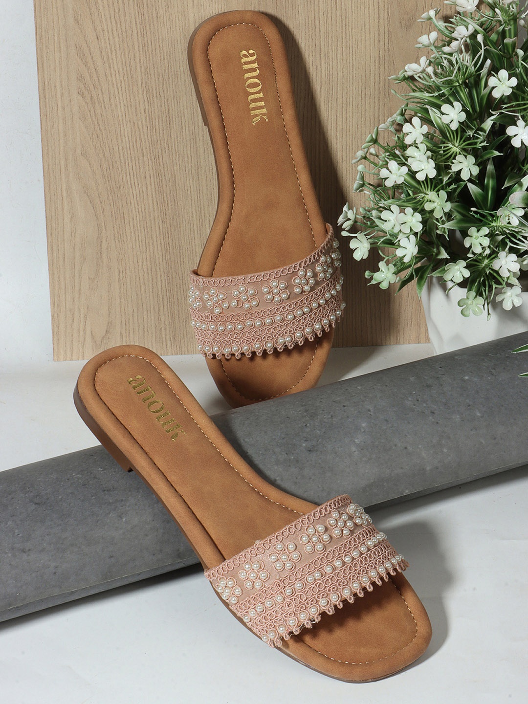 

Anouk Women Embellished Open Toe Flats, Peach