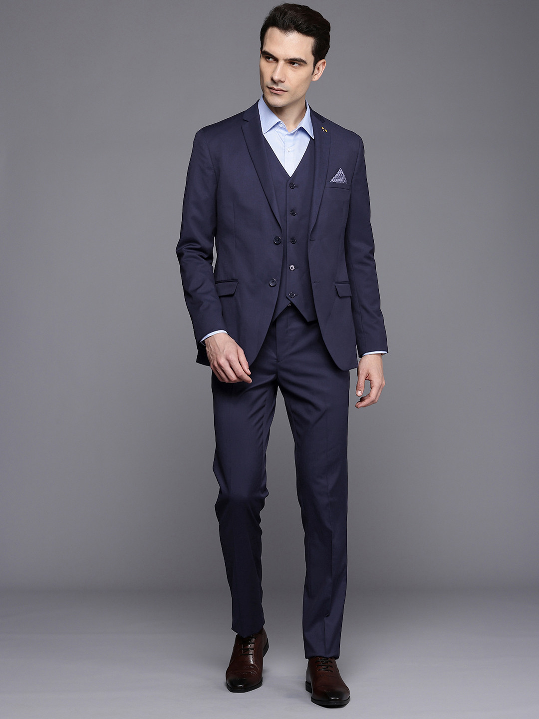 

Theme Men 3 Piece Solid Slim Fit Suit, Navy blue