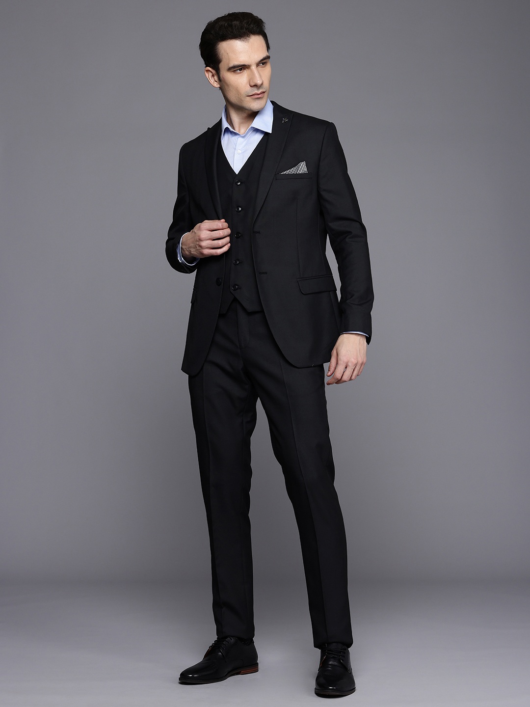 

Theme Men 3 Piece Checked Slim Fit Suit, Black