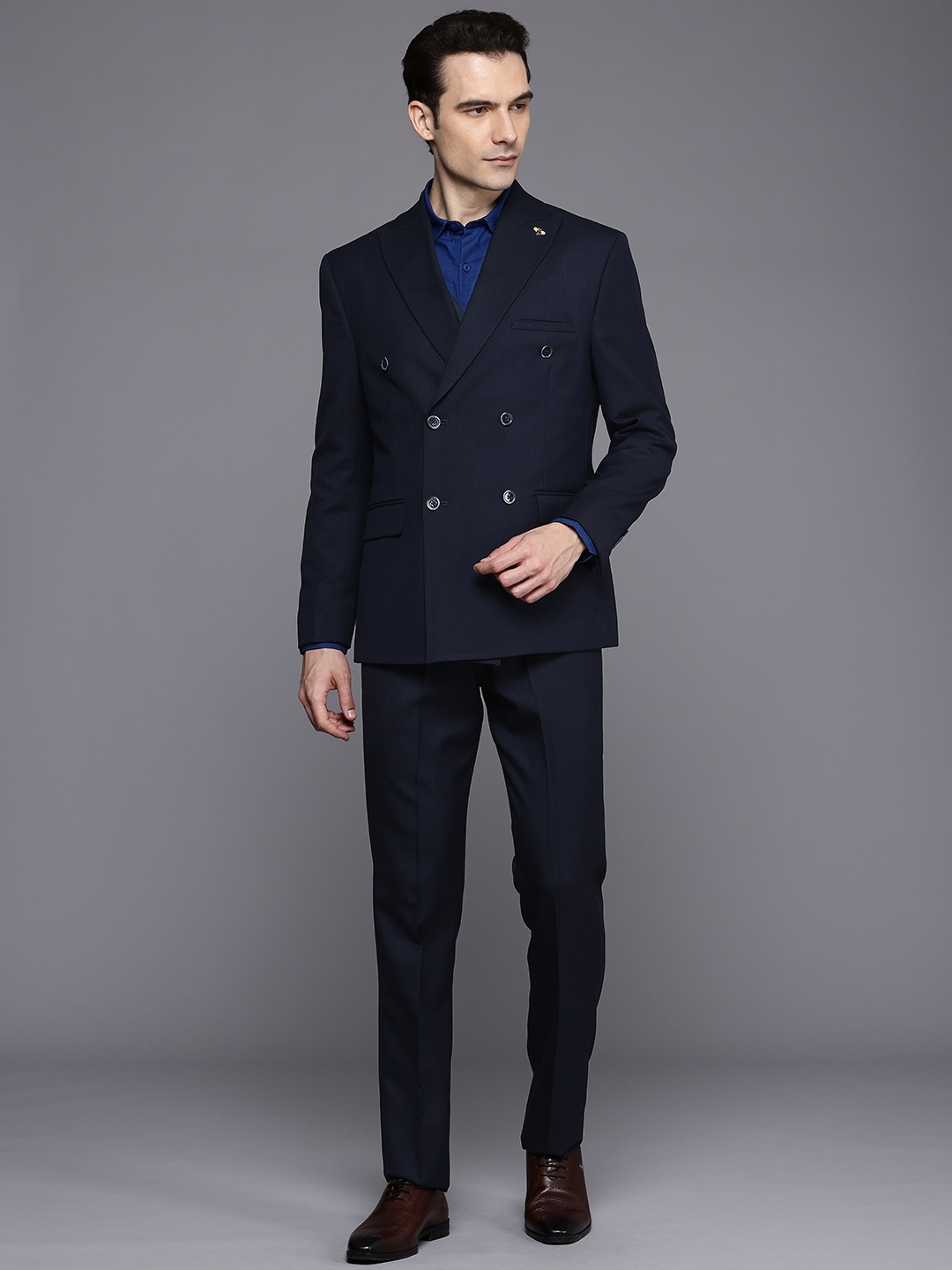 

Theme Men 3 Piece Solid Regular Fit Suit, Navy blue