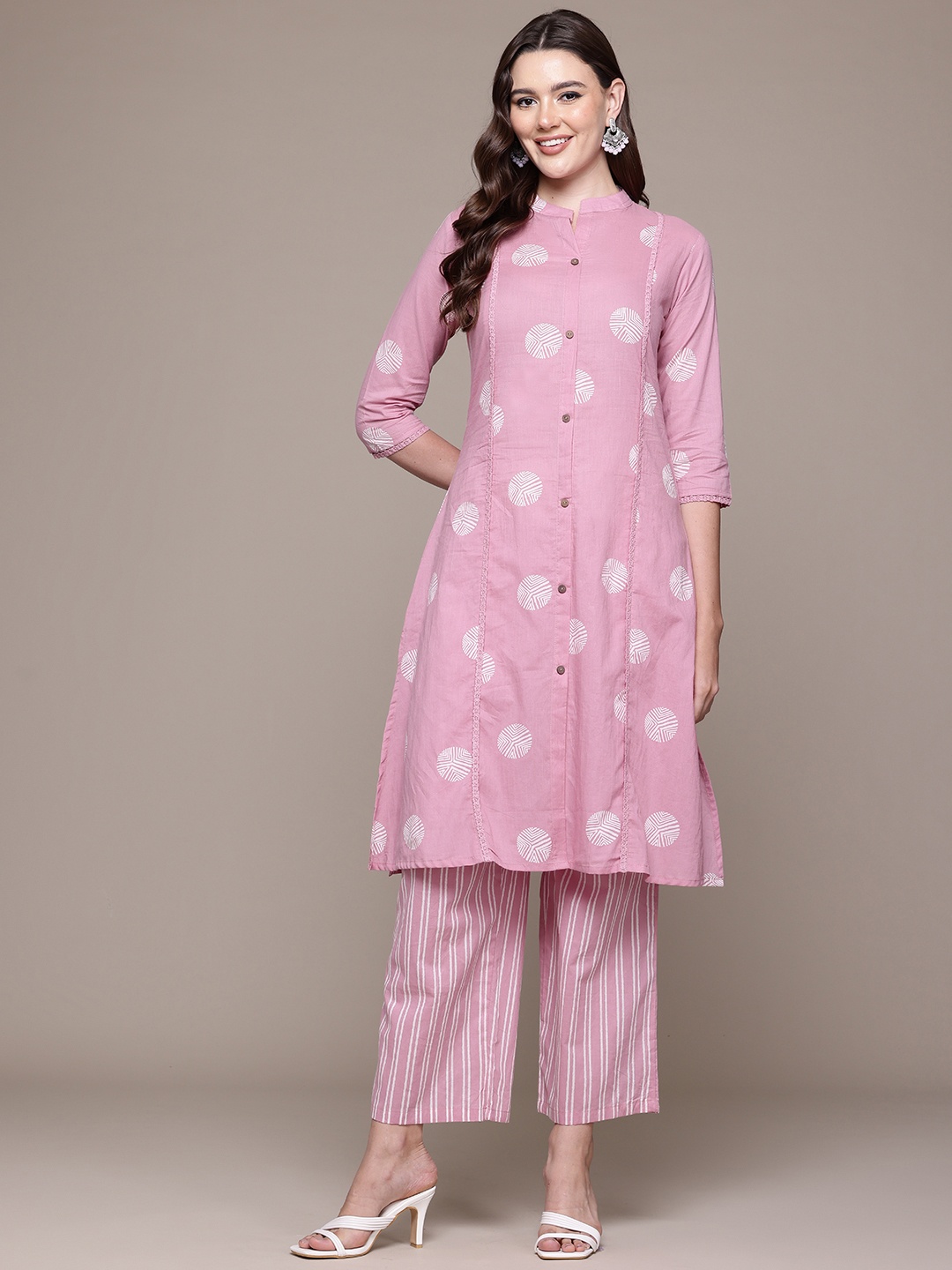 

Readiprint Printed Panelled Pure Cotton Kurta with Palazzos, Mauve