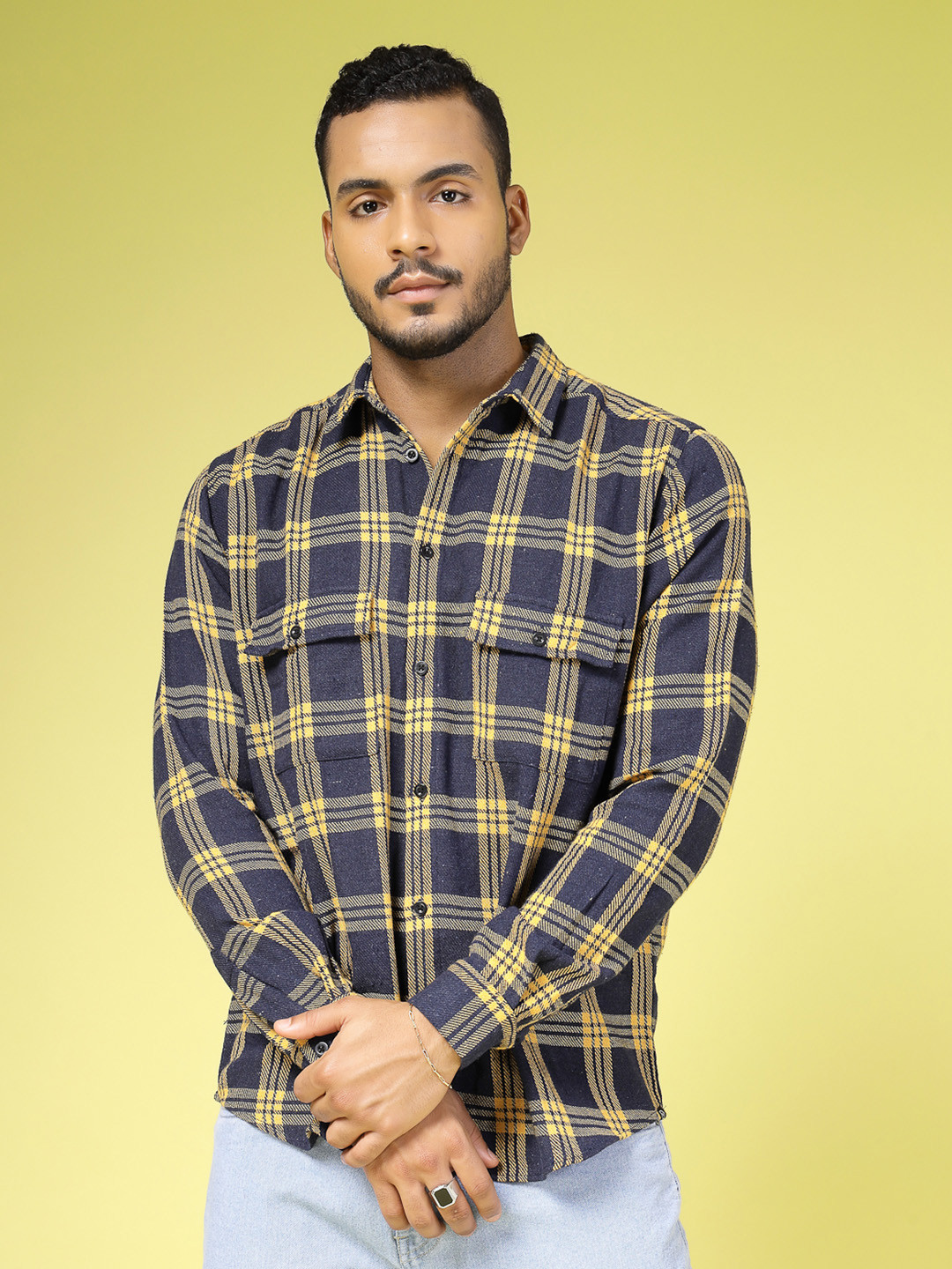 

Rigo Men Comfort Slim Fit Tartan Checks Casual Shirt, Navy blue