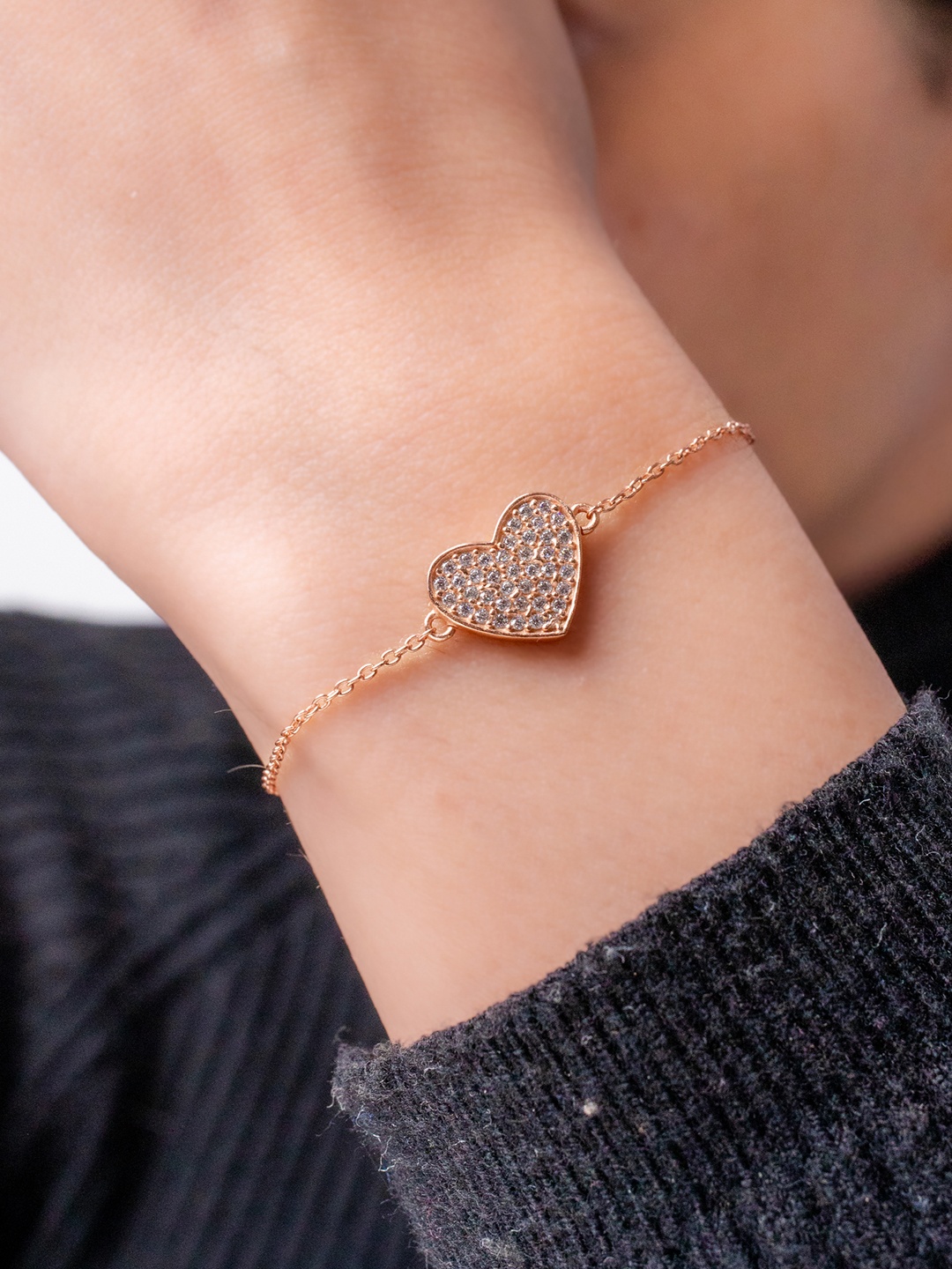

Mabel 925 Sterling Silver Rose Gold-Plated Cubic Zirconia Link Bracelet