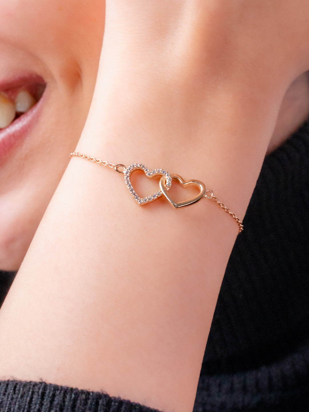 

Mabel 925 Sterling Silver Rose Gold-Plated CZ Studded Infinity Heart Chain Link Bracelet