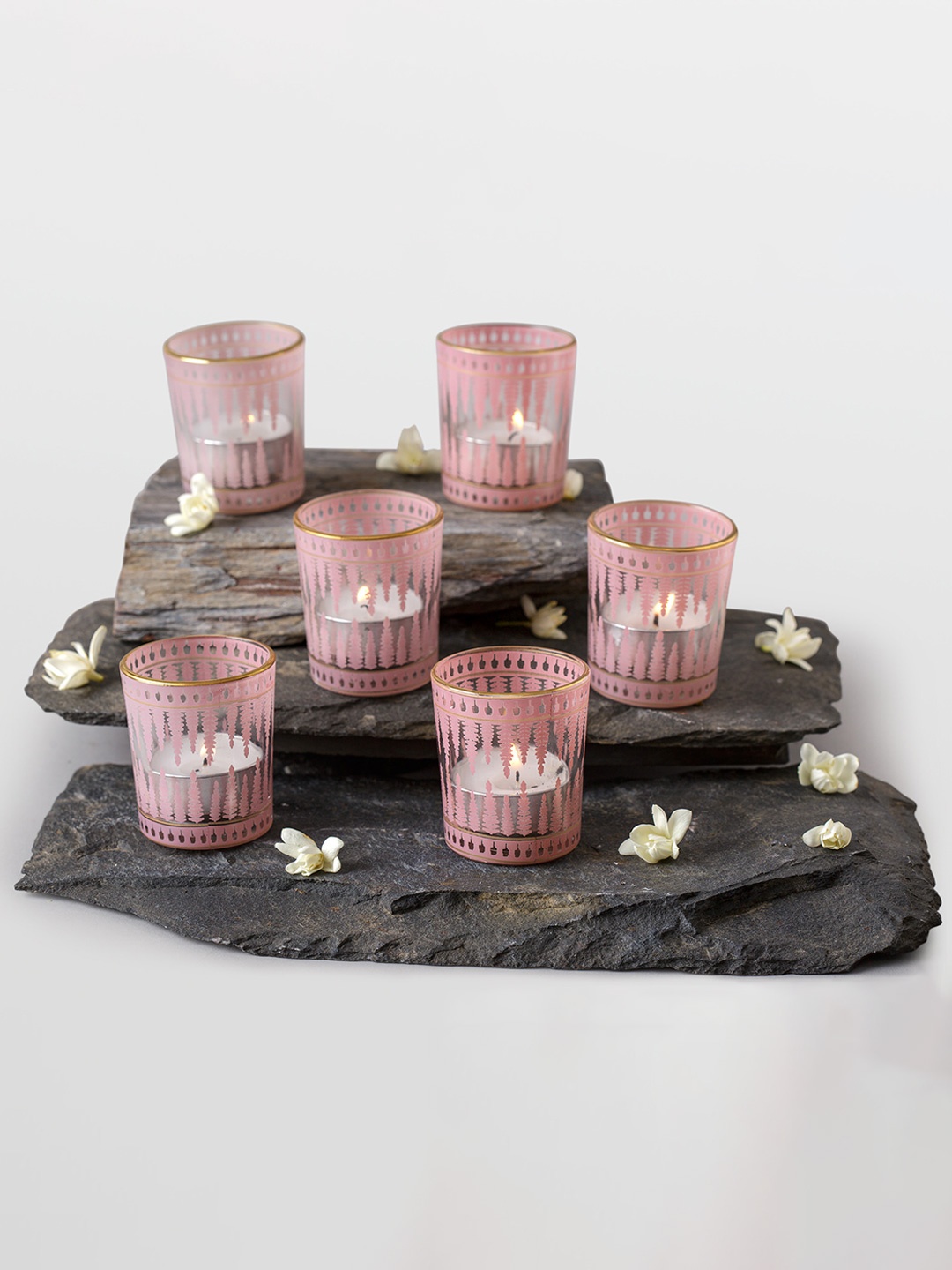 

Mirooh Lavender & Transparent 6 Pieces Printed Candle Holders