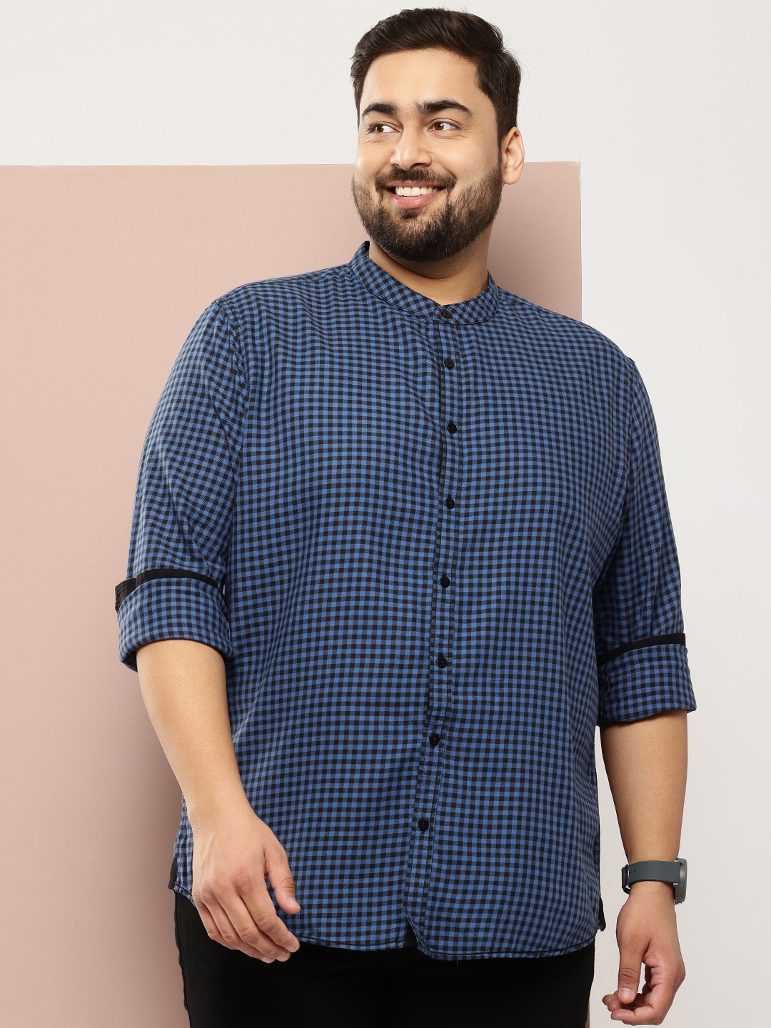 

Stori Plus Size Pure Cotton Checked Casual Shirt, Blue