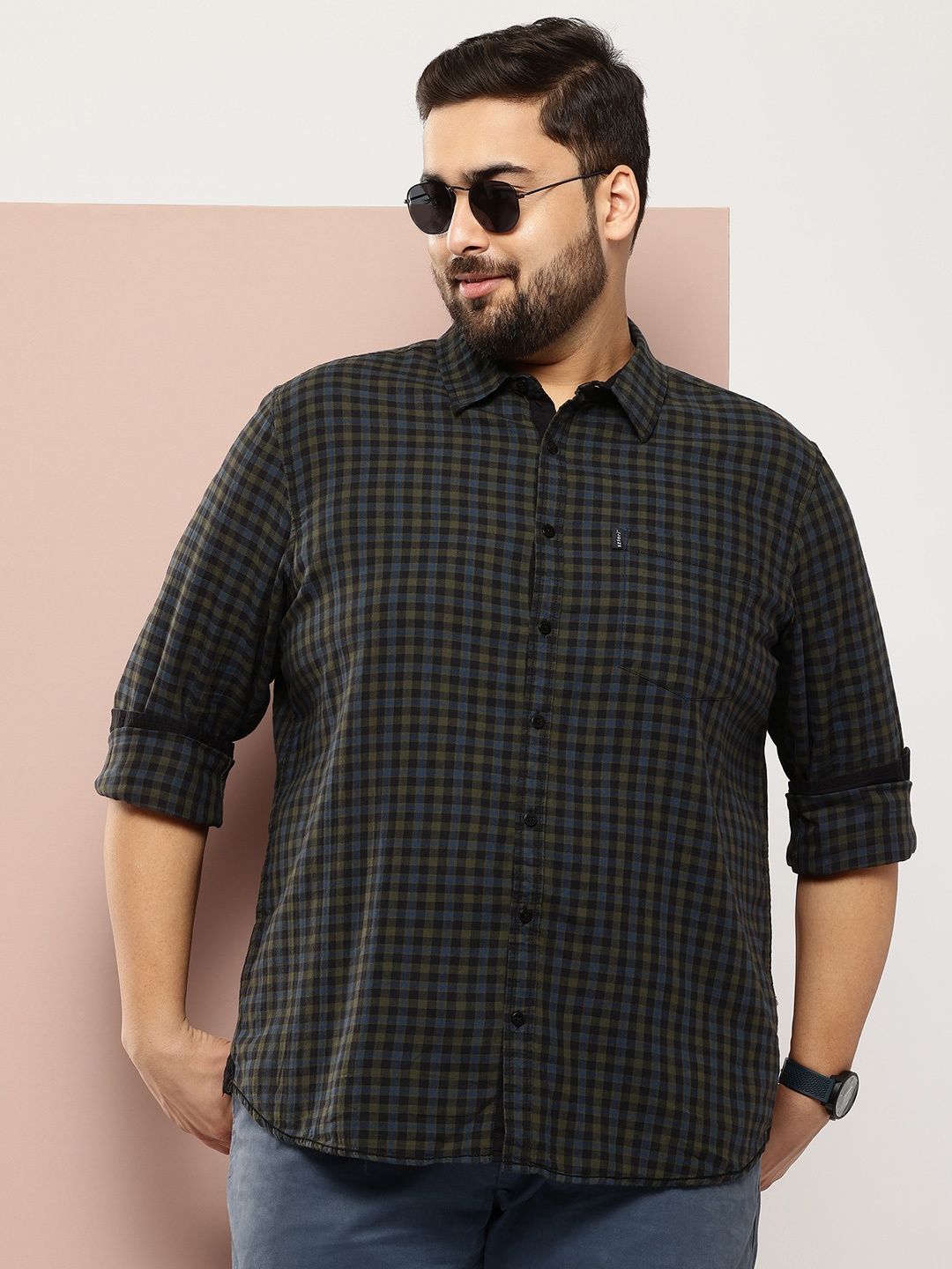 

Sztori Plus Size Gingham Checks Pure Cotton Shirt, Black