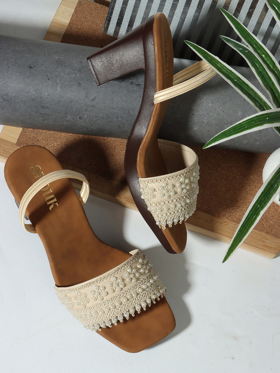 

Anouk Embellished Open Toe Block Heel Sandal, Cream
