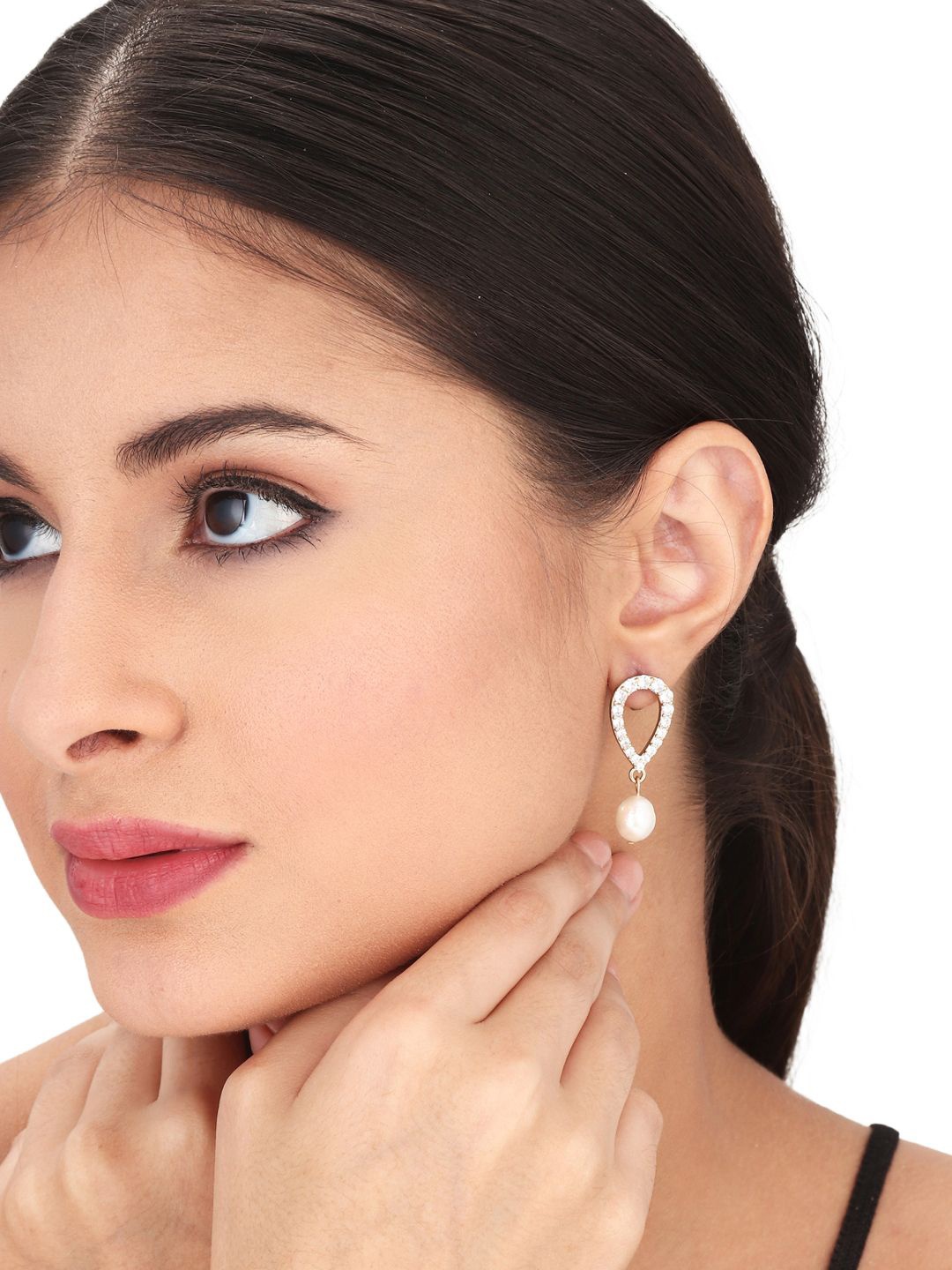 

Anvik Gold-Plated Stone Studded Teardrop Shaped Drop Earrings
