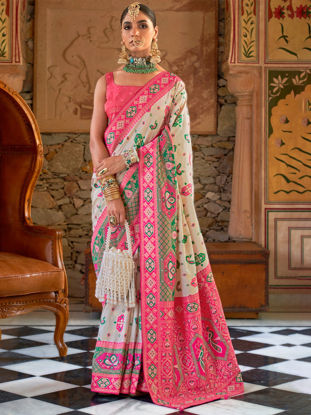 

MySilkLove Ethnic Motifs Patola Saree, White