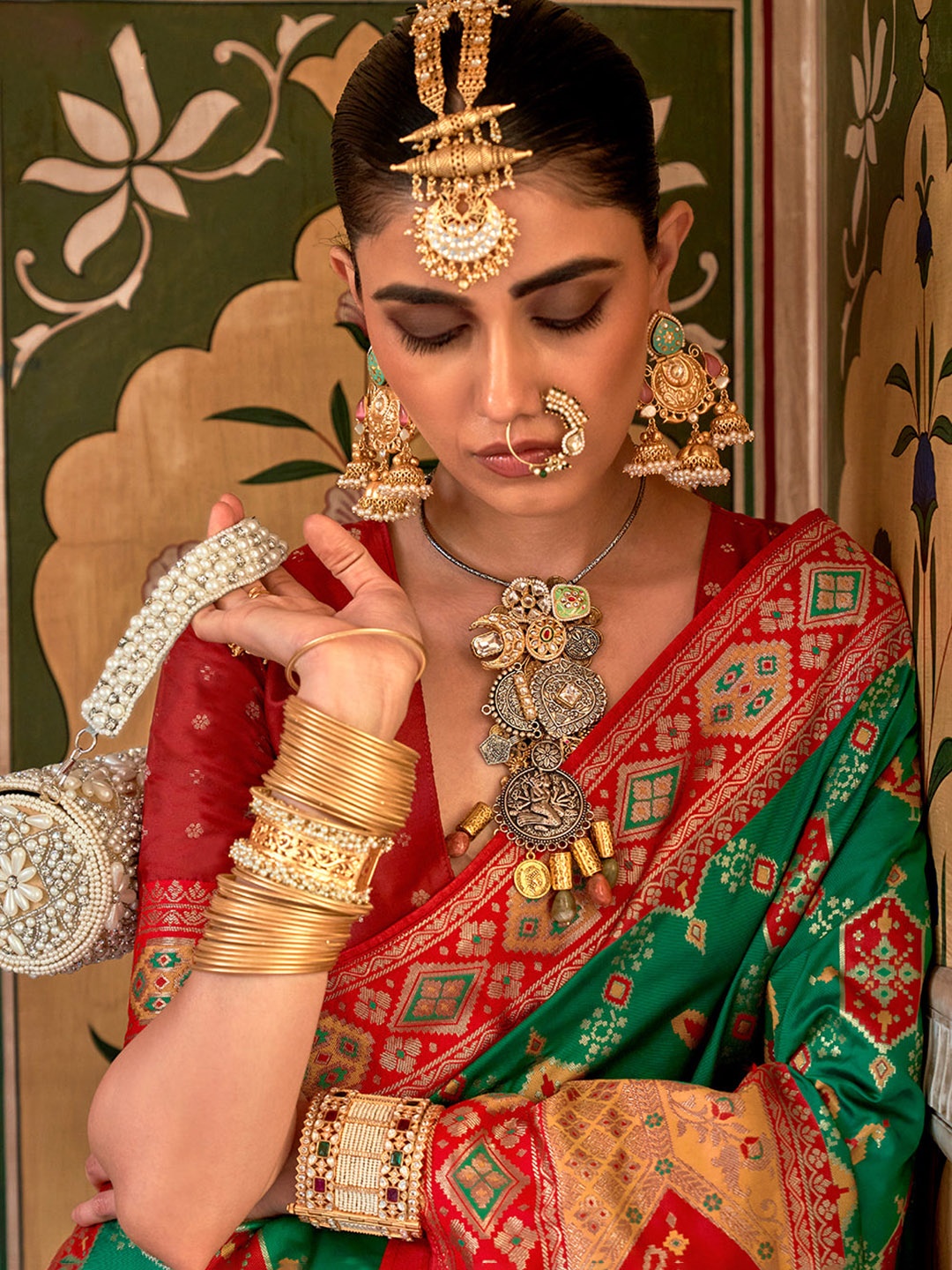 

MySilkLove Ethnic Motifs Zari Patola Saree, Green